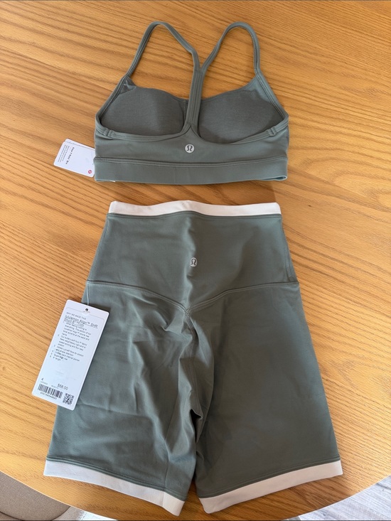 lululemon athletica Pants - lululemon olive green sports bra and shorts with cream trim
